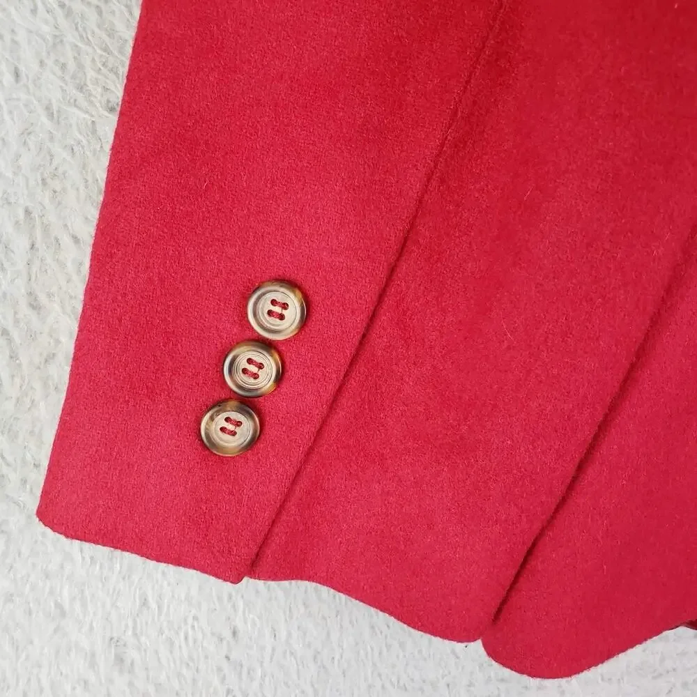 LL Bean Blazer Jacket Red Womens Size 12 R Wool Cashmere Pocket Quiet Luxury - Picture 5 of 9